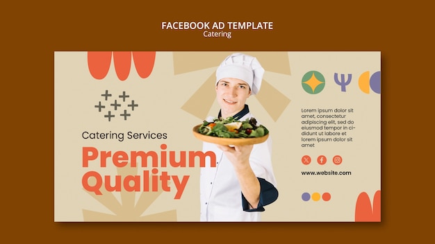 Modelo de facebook de serviço de catering de design plano