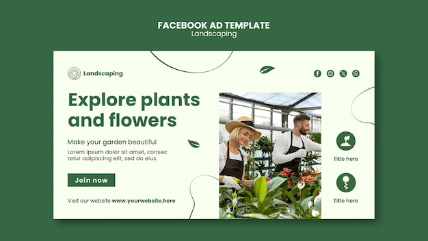 Modelo de facebook de serviço de paisagismo de design plano