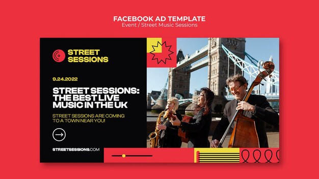 Modelo de facebook de sessões mínimas de música de rua
