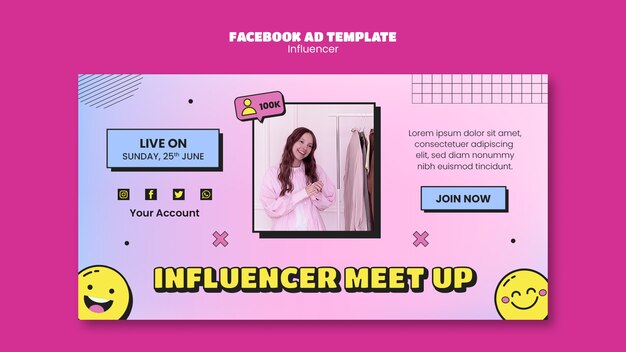 Modelo de facebook de trabalho de influenciador desenhado à mão