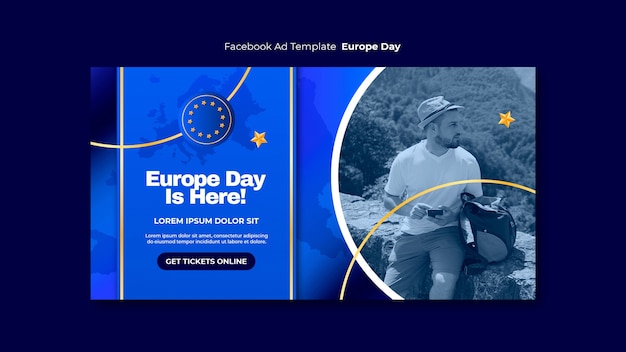 PSD grátis modelo de facebook do dia da europa gradiente