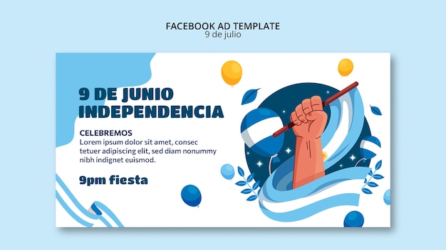 PSD grátis modelo de facebook do dia da independência argentina de design plano