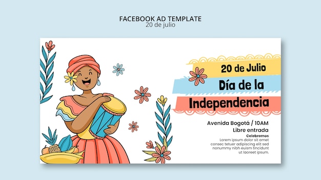 PSD grátis modelo de facebook do dia da independência da colômbia