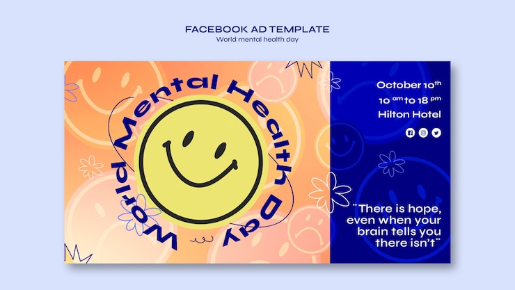 PSD grátis modelo de facebook do dia mundial da saúde mental