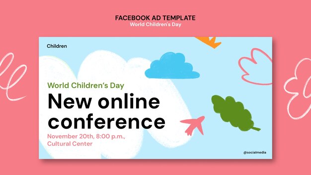 Modelo de facebook do dia mundial das crianças de design plano