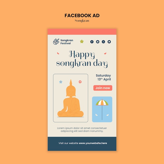 PSD grátis modelo de facebook para a celebração de songkran