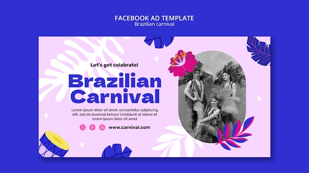 PSD grátis modelo de facebook para a celebração do carnaval brasileiro