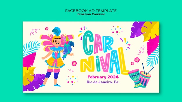 PSD grátis modelo de facebook para a celebração do carnaval brasileiro