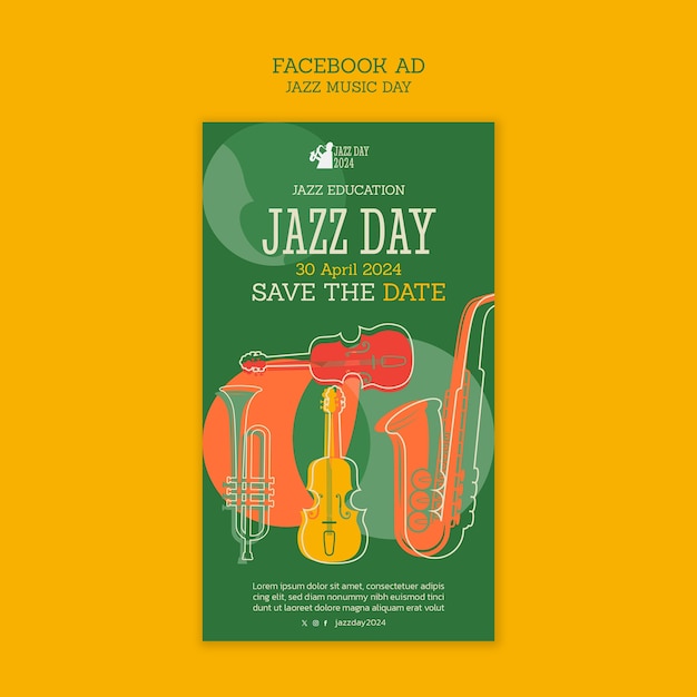 PSD grátis modelo de facebook para a celebração do dia do jazz