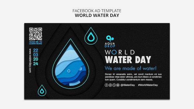 PSD grátis modelo de facebook para a celebração do dia mundial da água