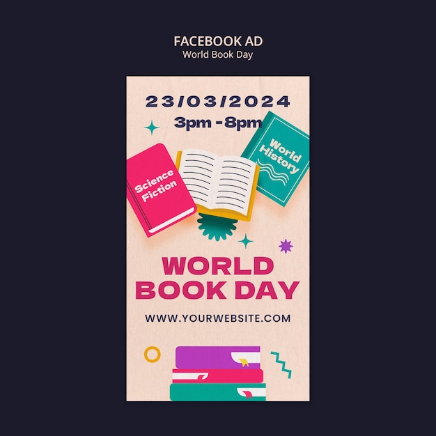 PSD grátis modelo de facebook para a celebração do dia mundial do livro
