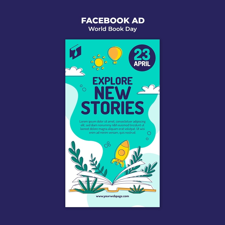 PSD grátis modelo de facebook para a celebração do dia mundial do livro
