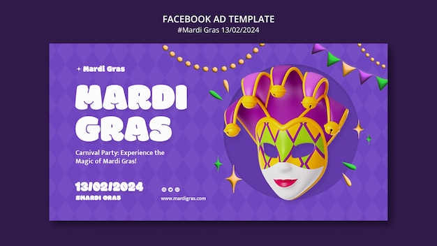 Modelo de Facebook para a celebração do Mardi Gras