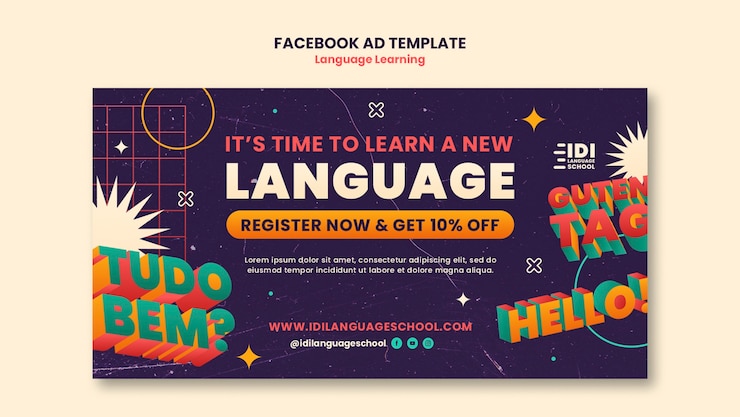 PSD grátis modelo de facebook para aprendizagem de línguas