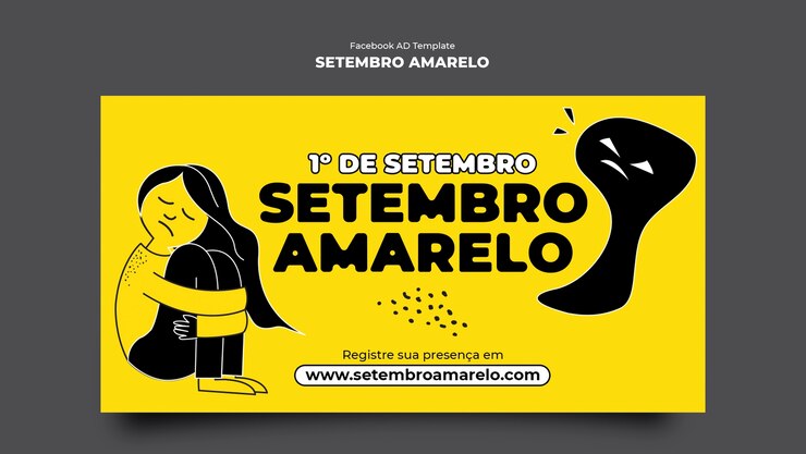 PSD grátis modelo de facebook setembro amarelo desenhado à mão