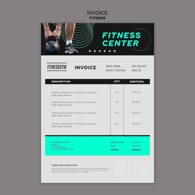 Modelo de fatura de aulas de fitness
