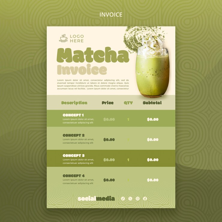 PSD grátis modelo de fatura de chá matcha