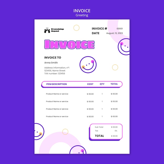 Modelo de fatura de saudação de amizade de design plano