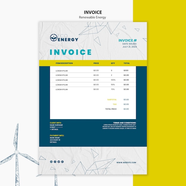 PSD grátis modelo de fatura de solução de energia renovável