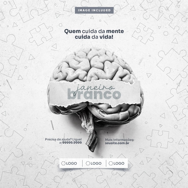 PSD grátis modelo de feed de mídia social campanha de janeiro branco quem cuida da mente cuida da vida