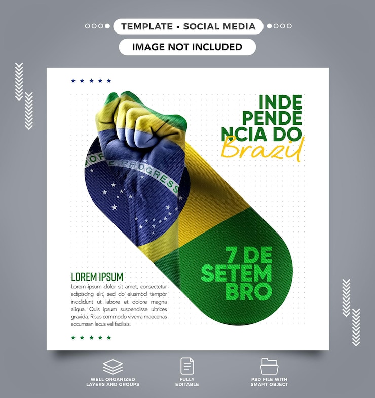 PSD grátis modelo de feed de mídia social independência do brasil 7 de setembro