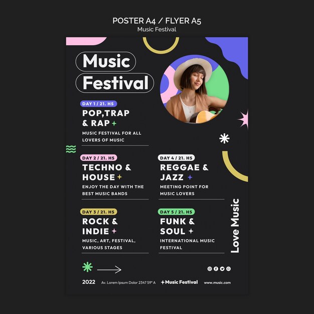 Modelo de festival de música de design plano