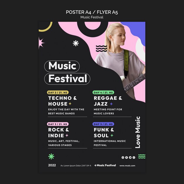 Modelo de festival de música de design plano