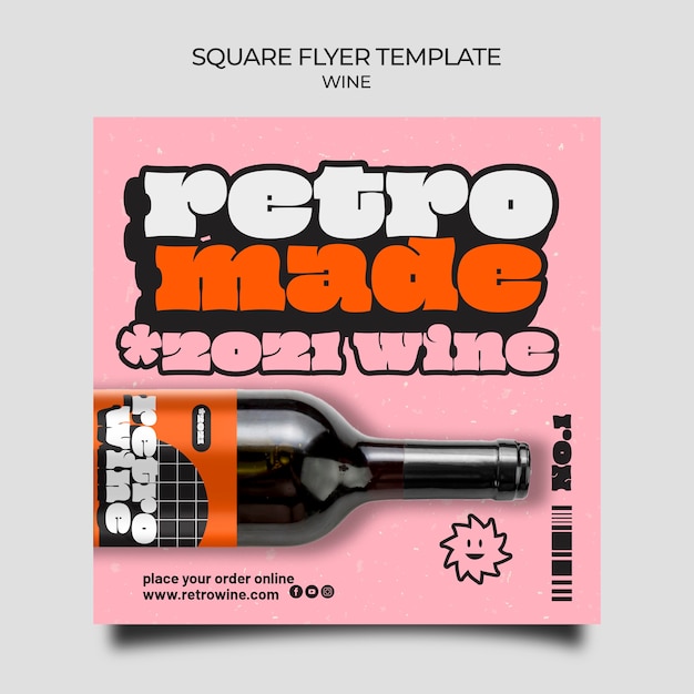 Modelo de flyer quadrado de vinho retrô