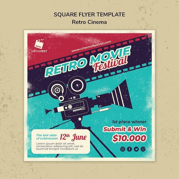 Modelo de flyer quadrado para cinema retrô