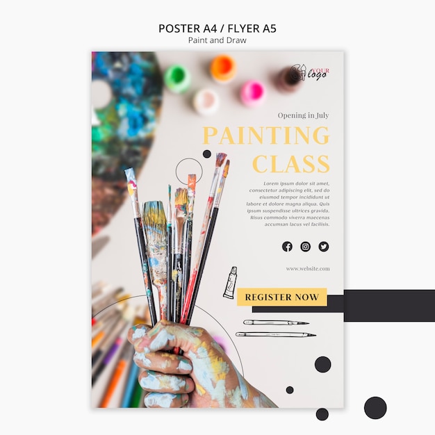 Modelo de folheto - aulas de pintura para crianças e adultos