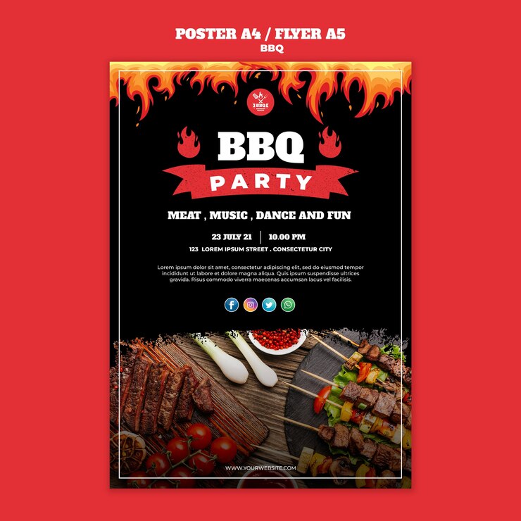 PSD grátis modelo de folheto - cartaz conceito de churrasco