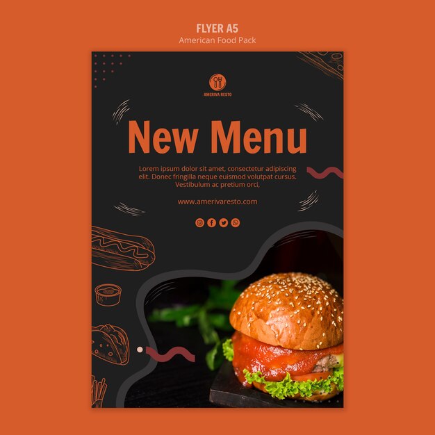 Modelo de folheto com comida americana