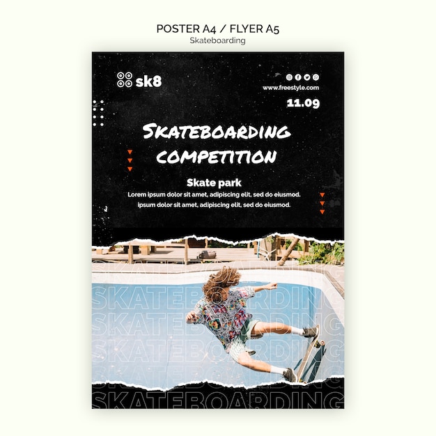 PSD grátis modelo de folheto - conceito de skate