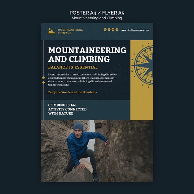 Modelo de folheto de alpinismo e escalada