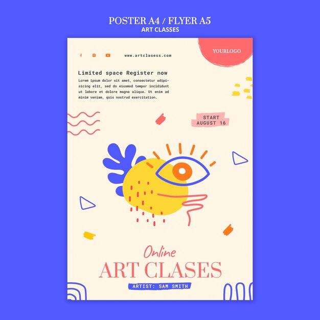 Modelo de folheto de aulas de arte