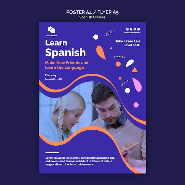 Modelo de folheto de aulas de espanhol