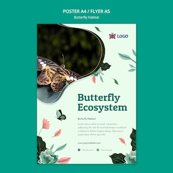 Modelo de folheto de conceito de habitat de borboletas