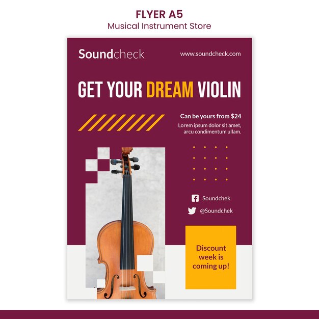 Modelo de folheto de conceito de instrumento musical