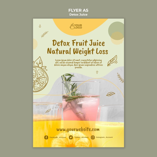 Modelo de folheto de conceito de suco desintoxicante