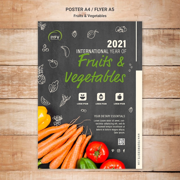 PSD grátis modelo de folheto de frutas e vegetais para ano