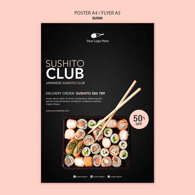Modelo de folheto de restaurante de sushi