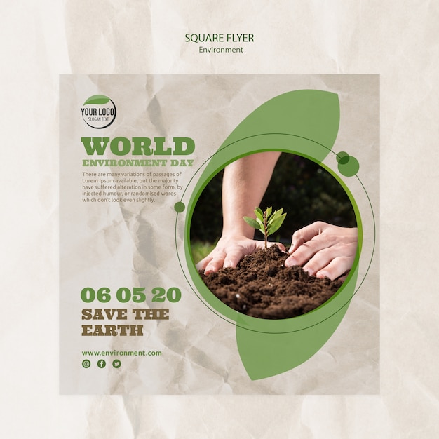 Modelo de folheto - dia mundial do meio ambiente com mãos e planta