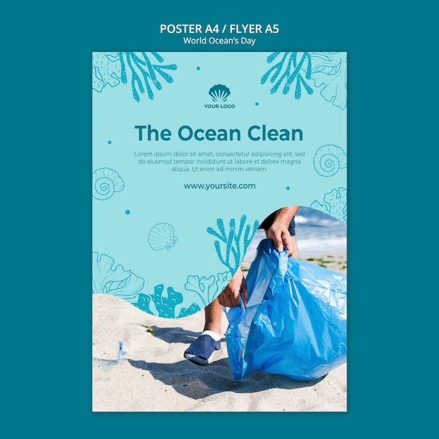 PSD grátis modelo de folheto - dia mundial do oceano