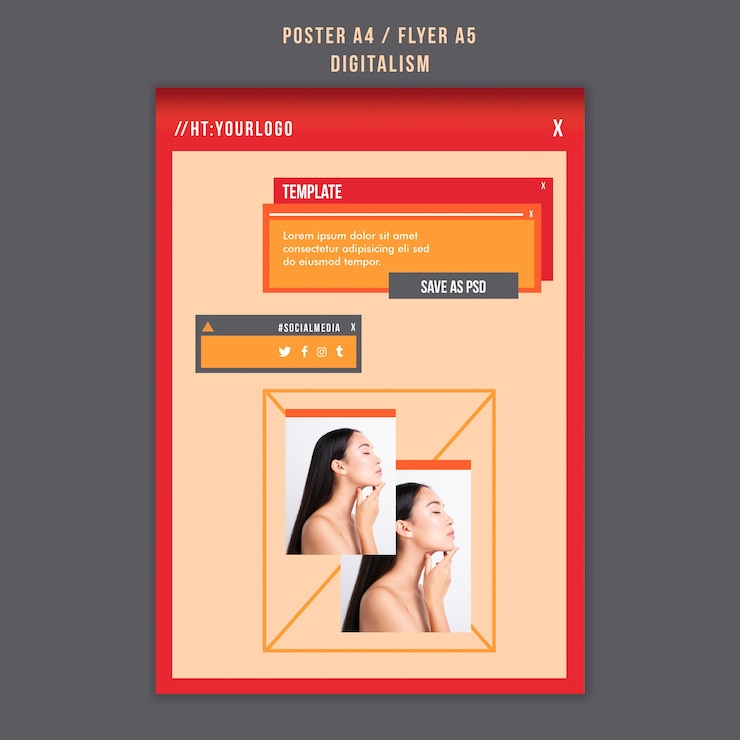 PSD grátis modelo de folheto digitalismo com foto de mulher