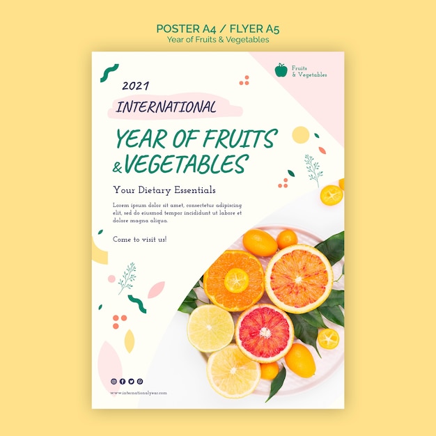 PSD grátis modelo de folheto do ano de frutas e vegetais