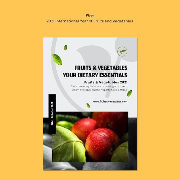 Modelo de folheto do ano internacional de frutas e legumes