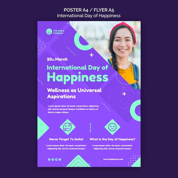 PSD grátis modelo de folheto do dia internacional da felicidade