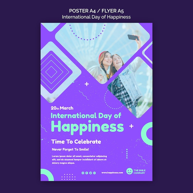 Modelo de folheto do dia internacional da felicidade