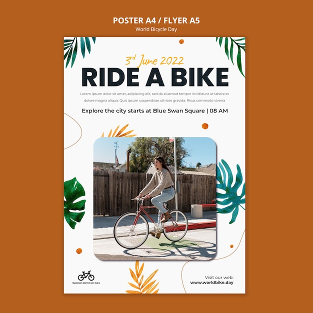 PSD grátis modelo de folheto do dia mundial da bicicleta botânica