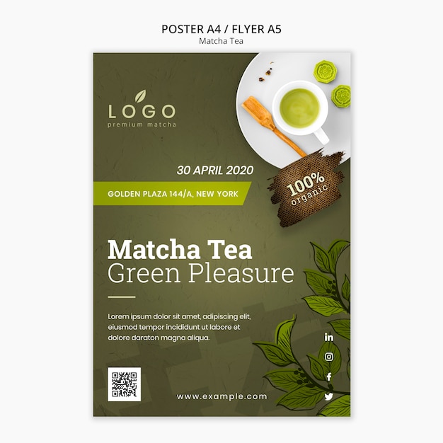 PSD grátis modelo de folheto - matcha tea a5